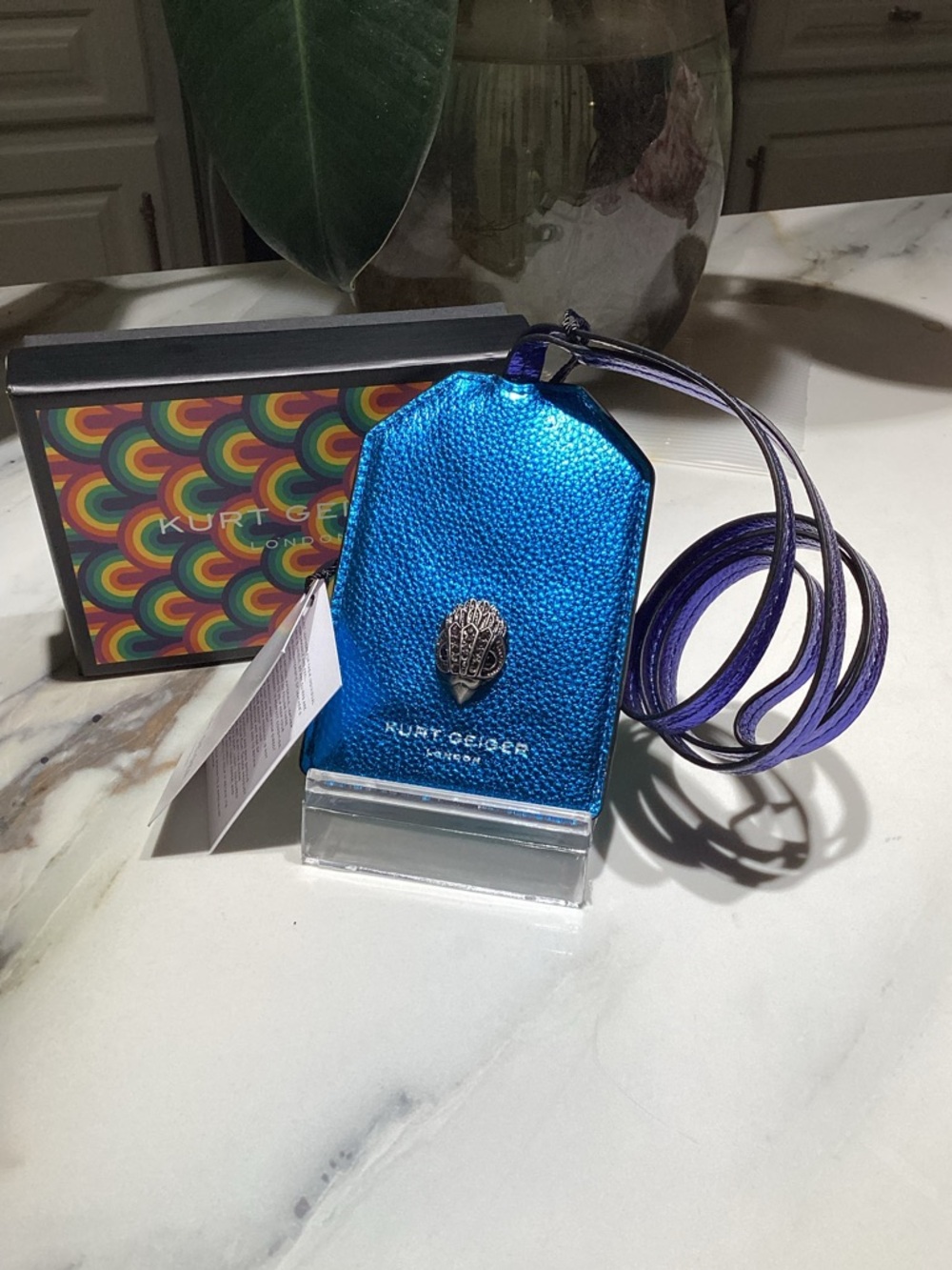 Kurt Geiger Metallic Blue, multi Southbank Tag LANYARD NWT